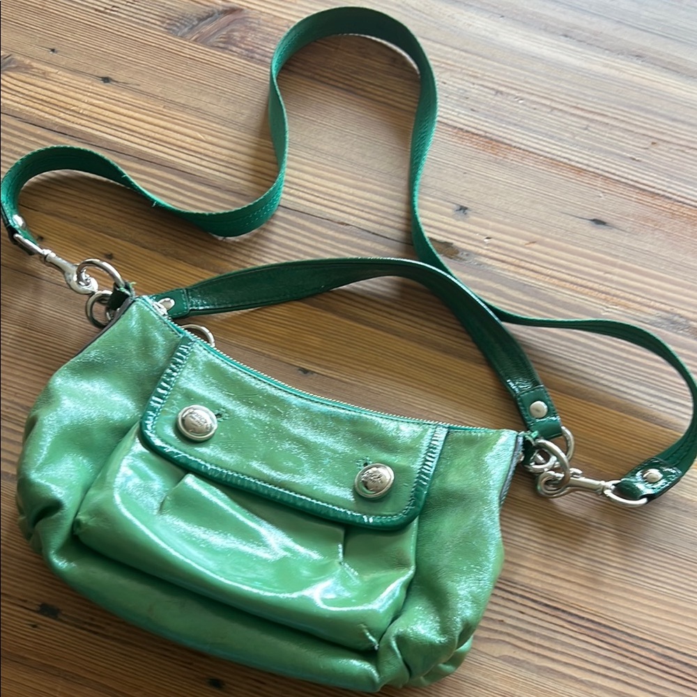 Mint Green Leather Crossbody Bag with Silver Hardware - Coach
